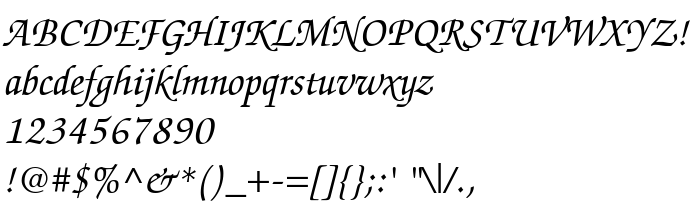 Vista previa fuente QTChanceryType Italic