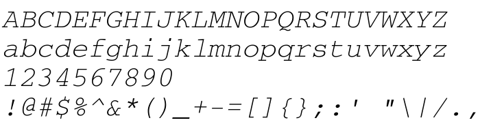 Vista previa fuente CourierDOSCTT Italic