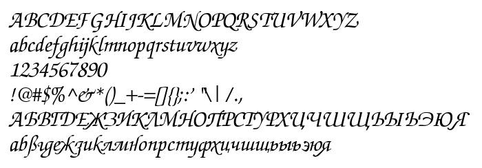 Vista previa fuente ZurichCalligraphic Italic