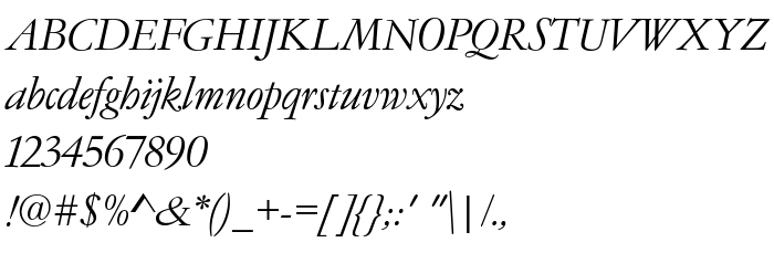 Vista previa fuente GaramondNo4CyrTCYLig Italic